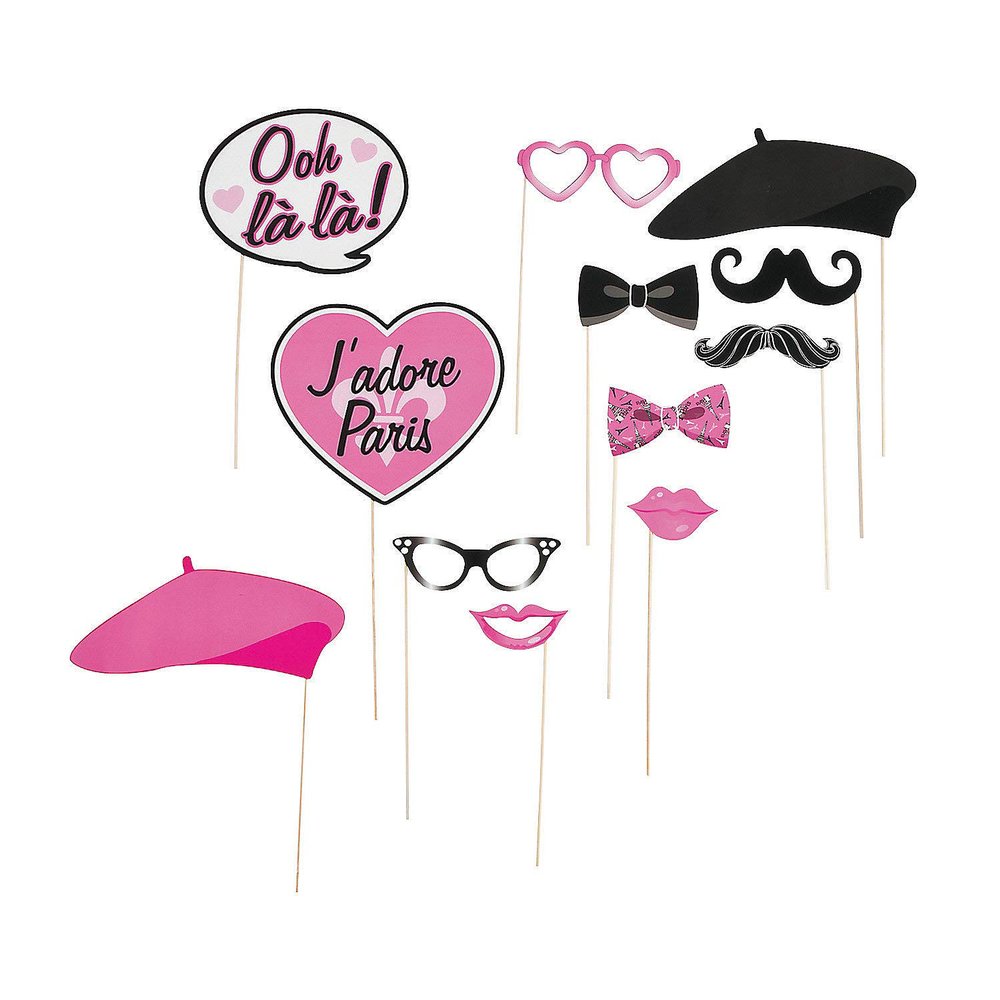 Fun Express - Paris Photo Stick Props for Birthday - Apparel Accessories - Costume Accessories - Costume Props - Birthday - 12 Pieces