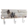 MyGift 3 Hook Coastal Style Wall Mounted Entryway Coat Rack, Decorative Nautical Beach Starfish and Seashell Theme Wood Panel with White Metal Jacket Hanging Hooks view 1