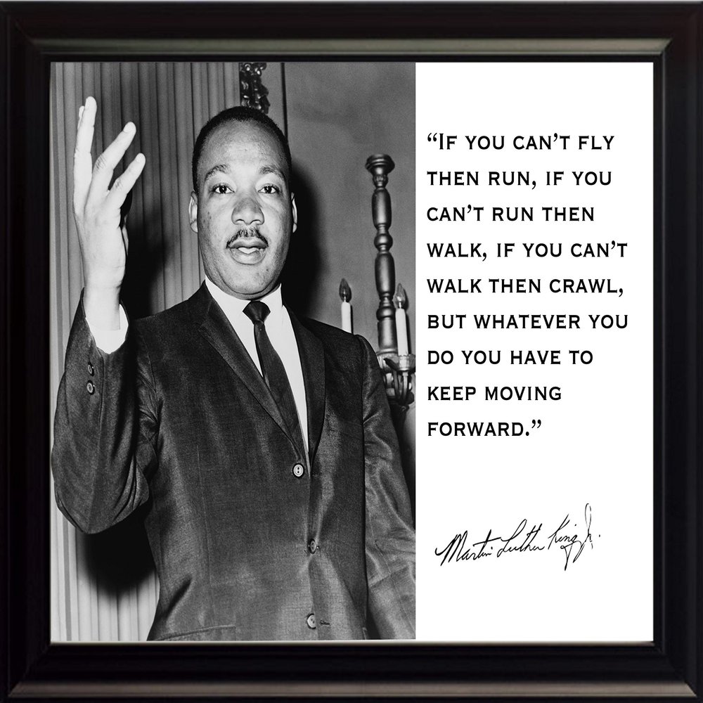 Martin Luther King Jr. MLK If You Cant Fly Then Run, If You Cant Run Then Walk, If You Cant Walk Then Crawl, but Whatever You Do You Have to Keep Moving Forward. Quote 8x10 Framed Photograph