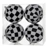 Vickerman 4" Black & White Checkered Glitter Ball - 4 per Box - Matte, Glitter Pattern - Festive Ornaments - Christmas view 1