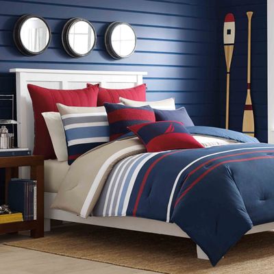 Nautica - Twin Duvet Cover Set, Cotton Reversible Bedding with Button Closure, Casual Home Decor (Bradford Navy/Khaki, Twin)