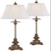 Regency Hill Juliette Traditional French Country Style Buffet Table Lamps 36.5" Tall Skinny Set of 2 Antique Gold Ornate Base White Fabric Bell Shade Decor for Living Room House Home Dining view 1