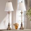 Regency Hill Juliette Traditional French Country Style Buffet Table Lamps 36.5" Tall Skinny Set of 2 Antique Gold Ornate Base White Fabric Bell Shade Decor for Living Room House Home Dining view 2