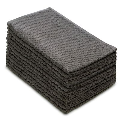 COTTON CRAFT Amazing Kitchen Towels - Set of 12 Terry Towel - 100% Cotton Euro Caf Waffle Weave Dish Towel Set - Soft Absorbent Quick Dry Low Lint Reusable Pantry Bar Cleaning Cloth -16x28 - Charcoal