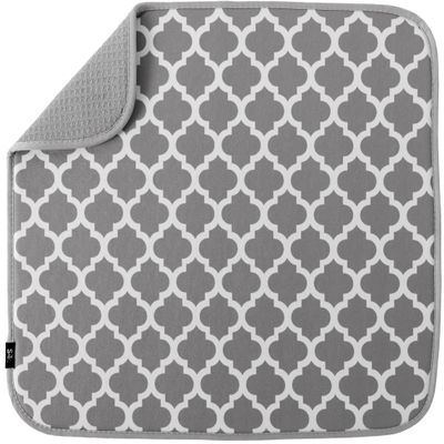 S&T INC. Dish Drying Mat, 16 x 18, Absorbent Microfiber Kitchen Counter Mat, Dish Drying Pad for Dishes, Utensils, Pots and Pans, Large, White Trellis