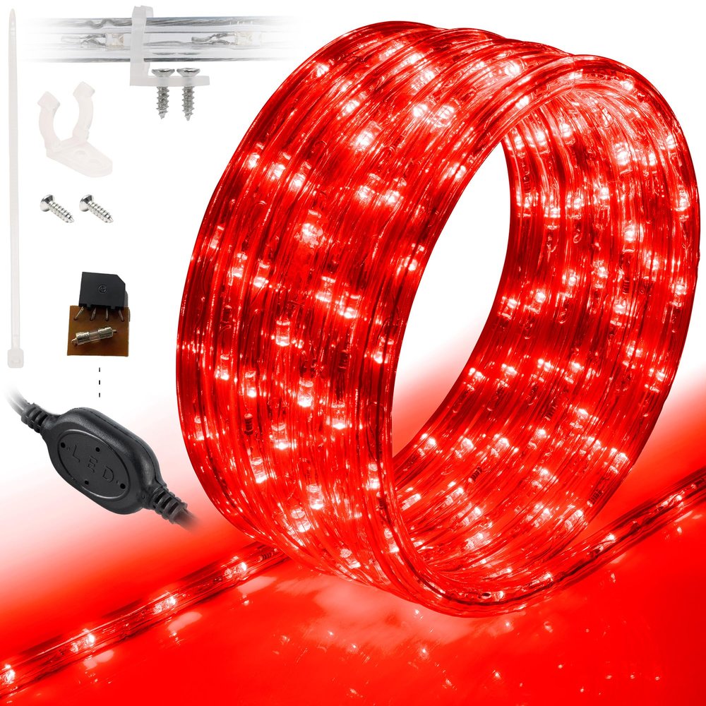 WYZworks 576LEDs 50ft LED Outside Rope Lights, Outdoor ETL Certified Waterproof Permanent 360 Degree Light Emitting, Flexible Tube, Connectable, Christmas Palm Tree Exterior Landscape, Red