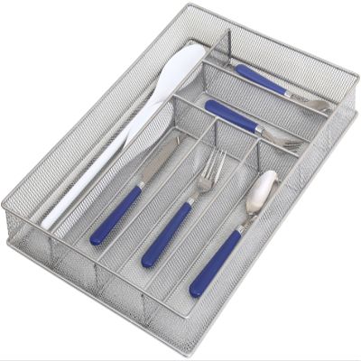 YBM Home Stainless Steel Silverware Tray Organizer for Kitchen Utensils, In-Drawer Cutlery Tray Mesh Utensil Drawer Organizer with 6 Compartments for Kitchen and Office