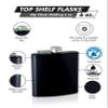 Hip Flask Holding 6 oz - Rubber-Coated Non-Slip Pocket Size, Stainless Steel, Rustproof, Screw-On Cap - Black Finish - Black Gift Box Included view 2