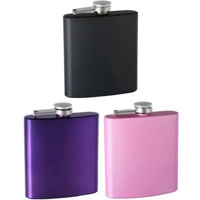 Hip Flask Holding 6 oz - Top Shelf Pearlized Pink Pocket Size - Stainless Steel, Heavy Gauge, Rustproof, Screw-On Cap - Gift Box