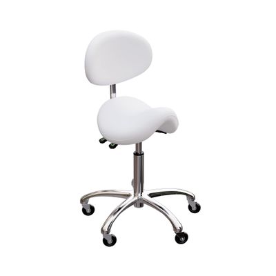 Lolli Esthetician Receptionist Therapist Saddle Stool with Backrest and Metal Base - USA-1025 (White)