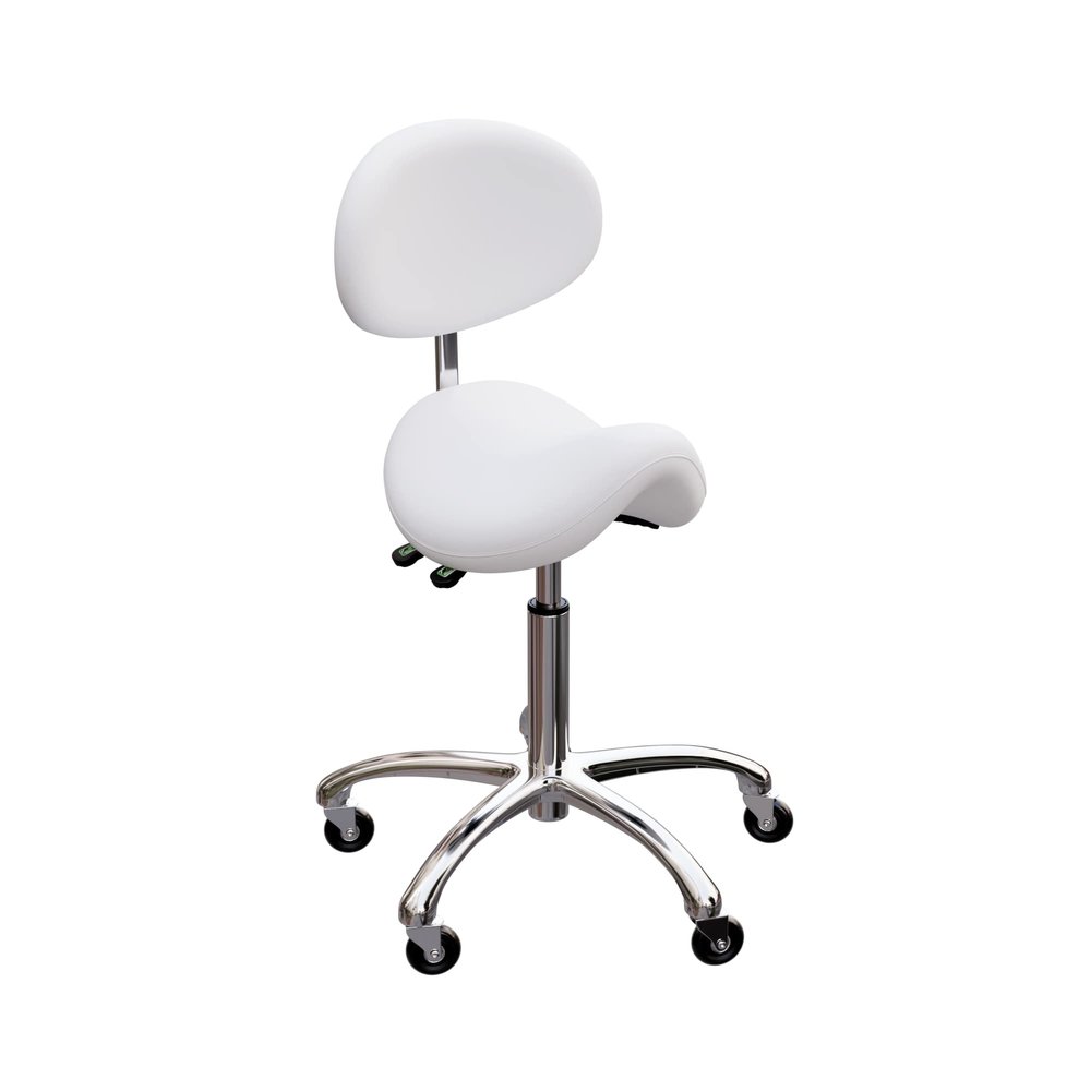 Lolli Esthetician Receptionist Therapist Saddle Stool with Backrest and Metal Base - USA-1025 (White)