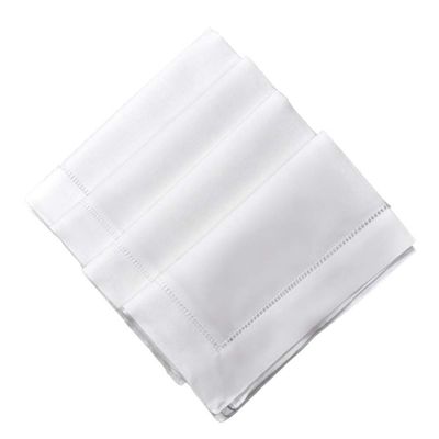 Bumblebee Linens 22" X 22" White Linen Hemstitched Dinner Napkins Set of 4 Large Linen Hem Stitch Luxury Cloth Napkin