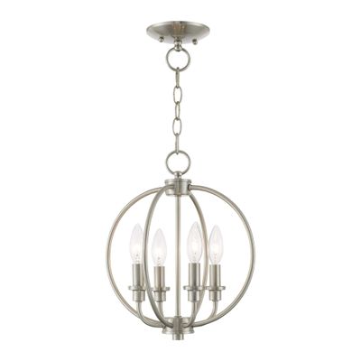 Livex Lighting 4664-91 Milania 4 Light Convertible Hanging Lantern/Ceiling Mount, Brushed Nickel