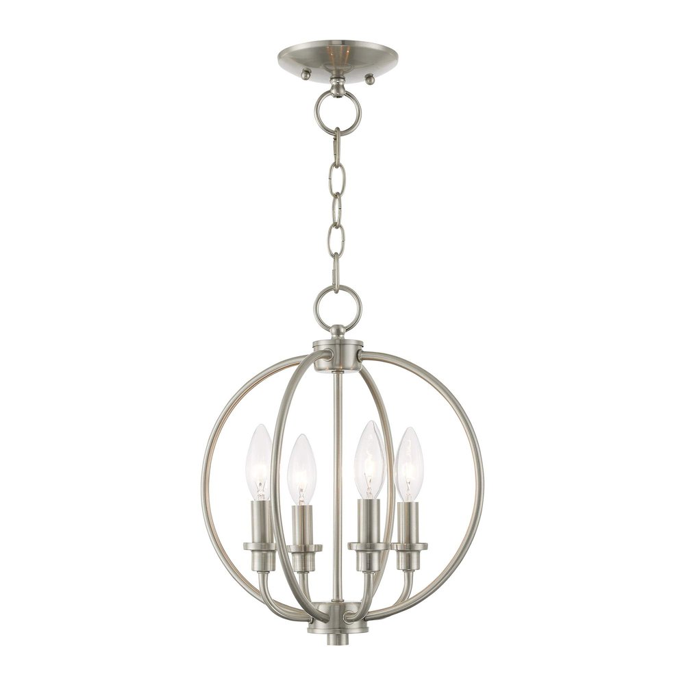Livex Lighting 4664-91 Milania 4 Light Convertible Hanging Lantern/Ceiling Mount, Brushed Nickel