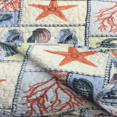 Quilted Throw Reversible Blanket 50" x 60" - Coral/Gray/Cream/Blue Lost at Sea
