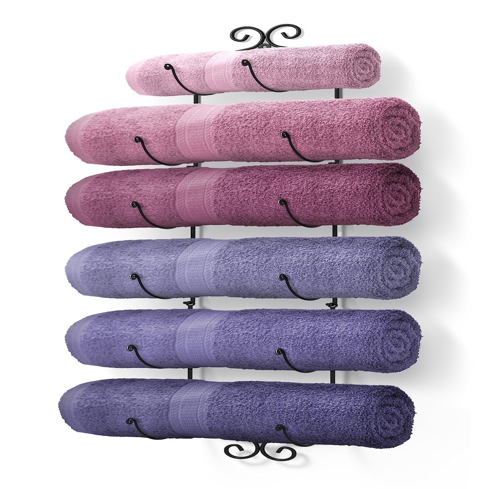 Sorbus Towel Rack Wall Mounted  Metal Towel Holder for Bathroom Wall, Washcloth, Rolled Bath Towels, Spa, Gym, Camper Rv, Shelf Cabinet - 6 Level Wine Rack Wall Mounted for Kitchen Bar, Wine Cellar