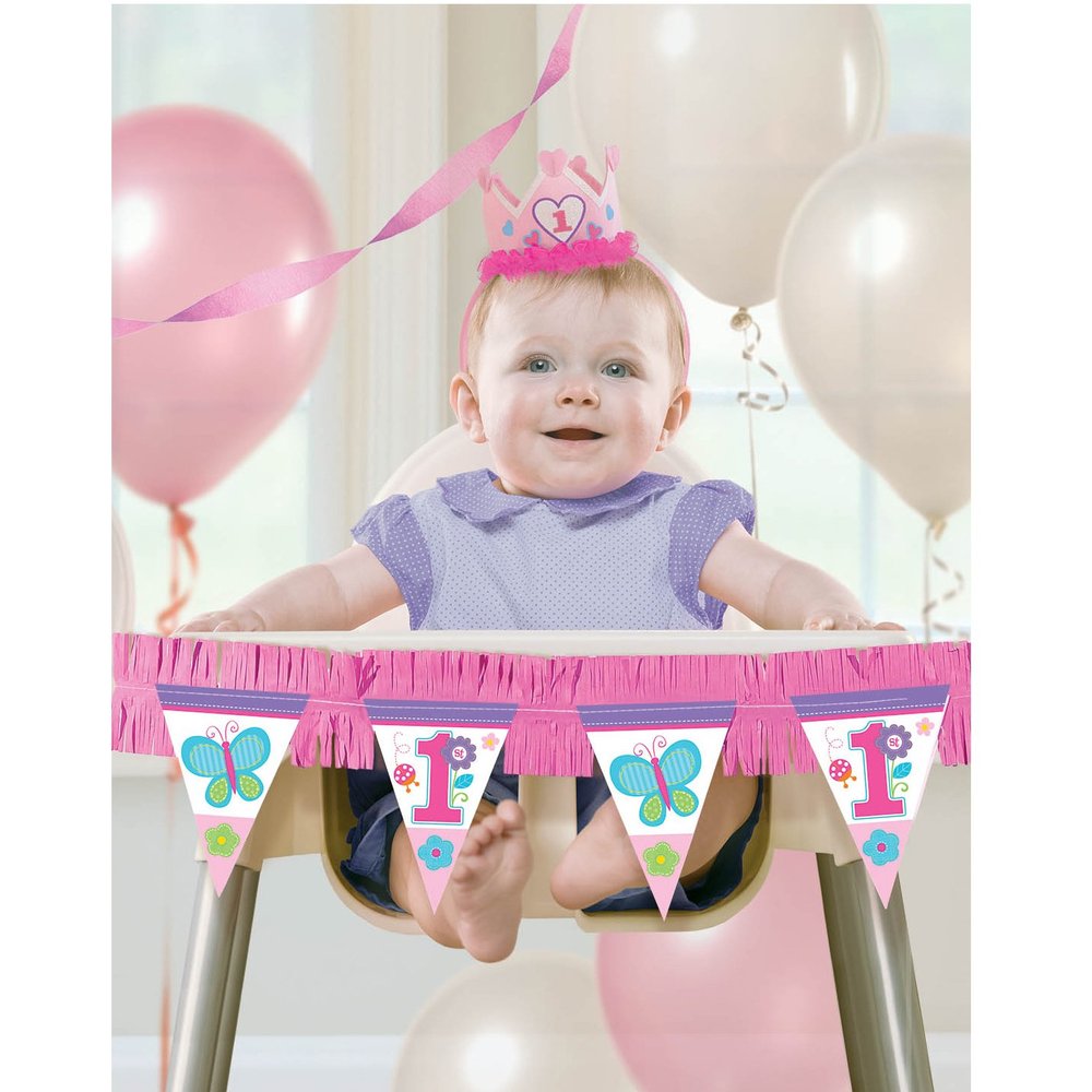 Amscan High Chair Decorating Kit | 1st Birthday Girl | Flowers and Butterflies Collection