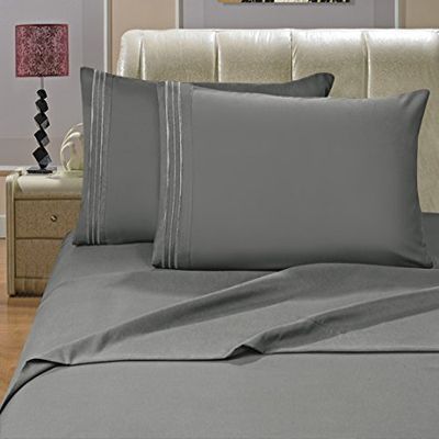 1500 Thread Count 4pc Bed Sheet Set Egyptian Quality Deep Pocket , California King, Gray