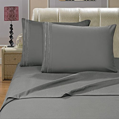 1500 Thread Count 4pc Bed Sheet Set Egyptian Quality Deep Pocket , California King, Gray