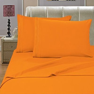MATTREST 1500 Thread Count 4pc Bed Sheet Set Egyptian Quality Deep Pocket, Full, Elite Orange