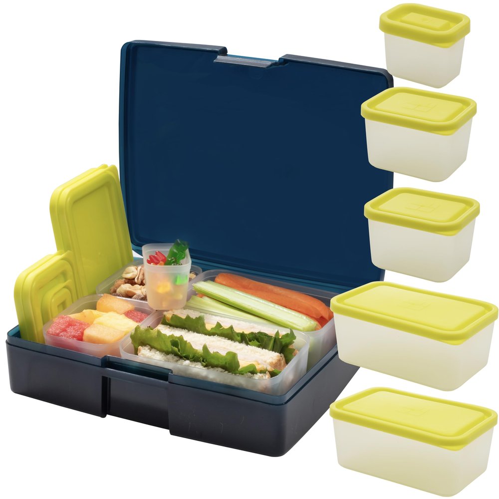 Bentology Bento Lunch Box with 5 Removable Containers Includes Measurements for Portion Control On-the-Go Meal and Snack Packing (Translucent Midnight)