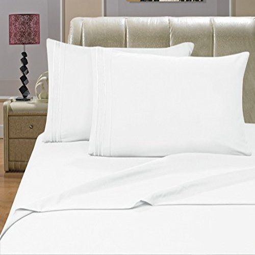 1800 Thread Count 4pc Bed Sheet Set Egyptian Quality Deep Pocket , California King, White