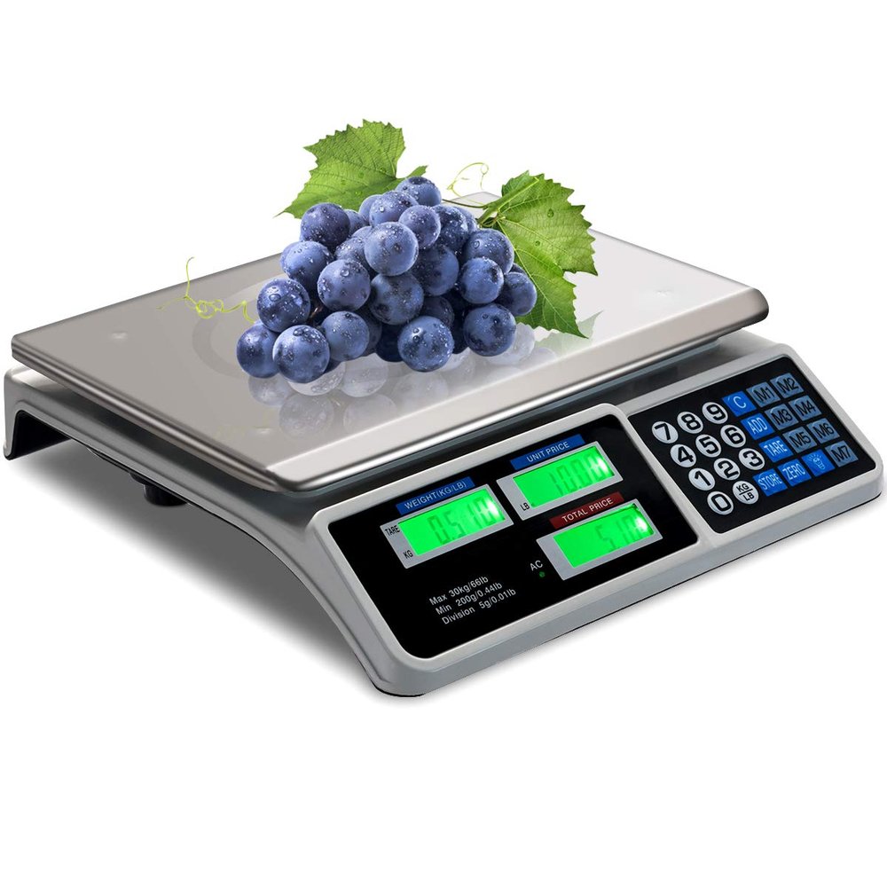 Goplus 66 LB Digital Scale Price Computing Deli Electronic Counting Weight with Dual Clear LCD Display, Stainless Steel Top, Silver