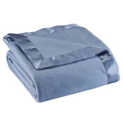 OakRidge Satin Fleece Blanket, Full/Queen, Twin or King Size 100% Polyester Lightweight Fabric and Cozy Satin Binding Edges in Tightly Folding Travel Blanket, Blue