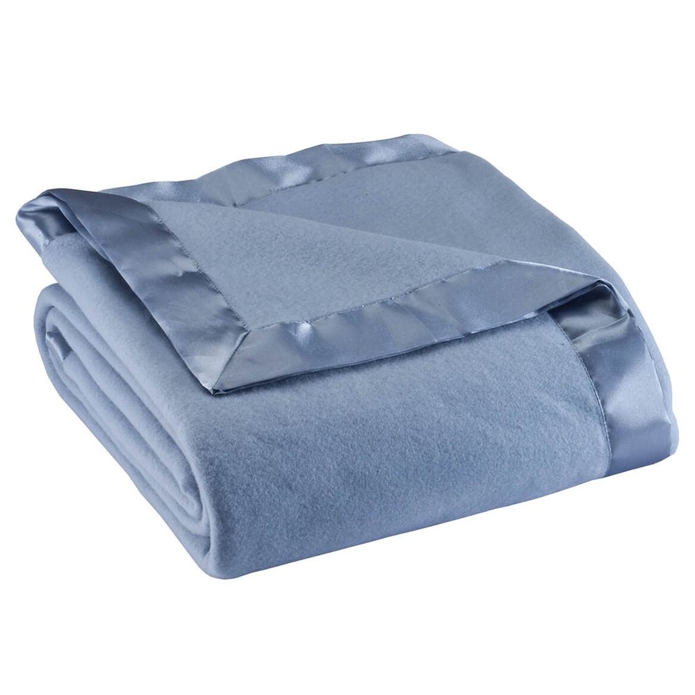 OakRidge Satin Fleece Blanket, Full/Queen, Twin or King Size  100% Polyester Lightweight Fabric and Cozy Satin Binding Edges in Tightly Folding Travel Blanket, Blue