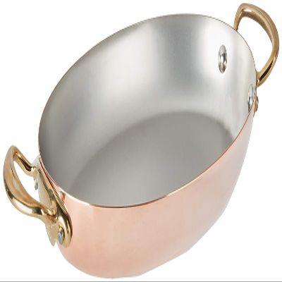 Mauviel M'150 B 1.5mm Polished Copper & Stainless Steel Oval Pan With Brass Handles, 11.8-in, Made in France