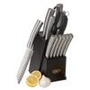 Oster Wellisford Stainless Steel Kitchen Cutlery Set with Black Wood Block Holder and Knife Sharpener for Home Chef Cooking Cutting, 14 Piece (Silver) view 4