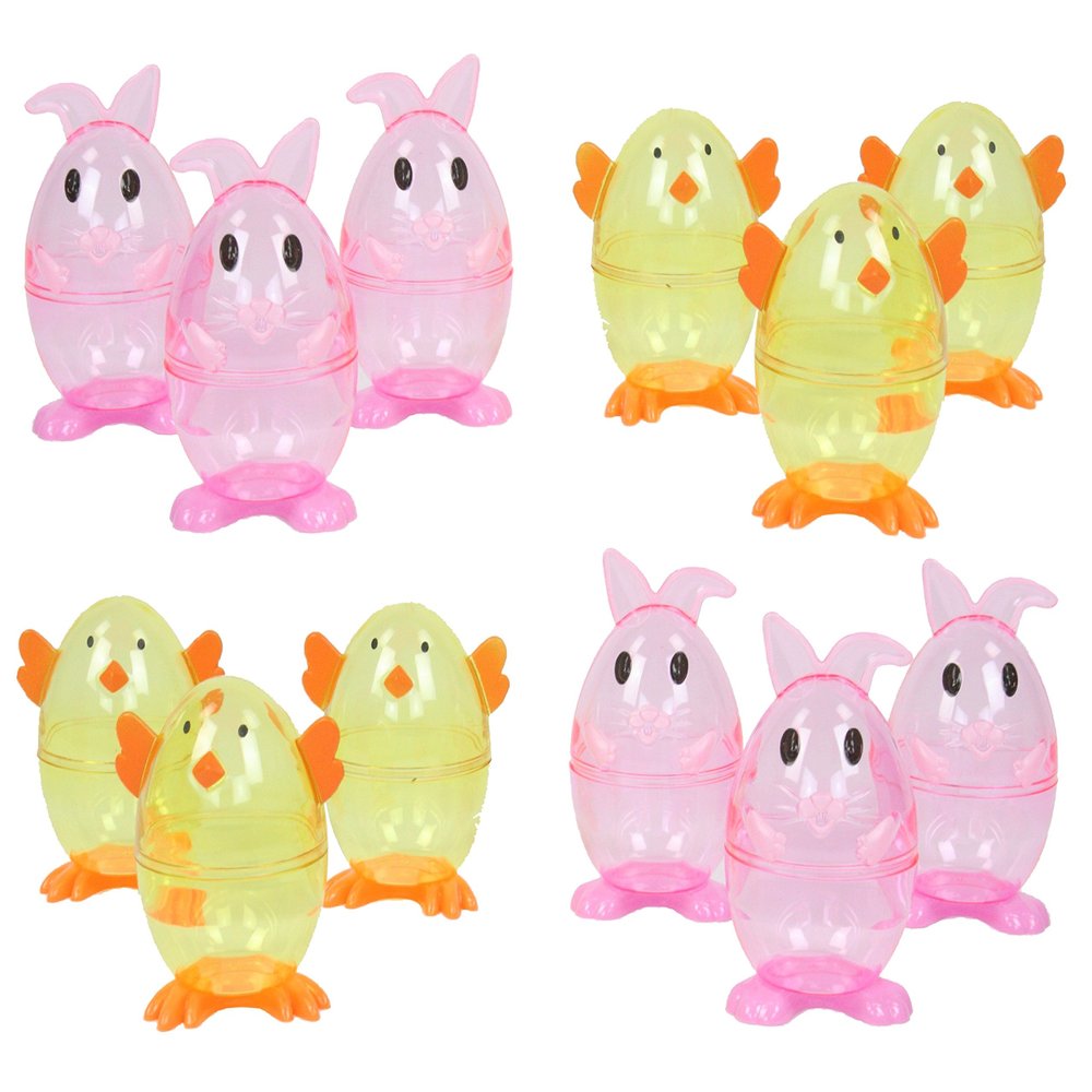 Deluxe 4.5" Tall Large Jumbo Footed Bunny & Chick Fillable Easter Eggs for Baskets or Table Decor