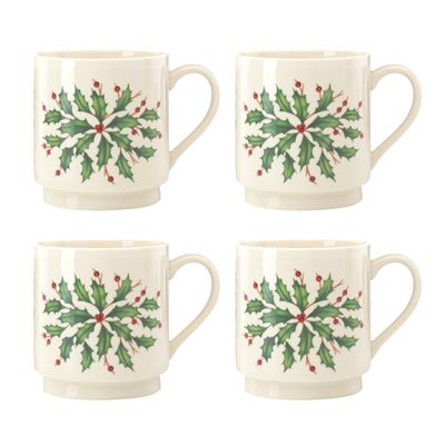 Lenox 853763 Holiday 4-Piece Stackable Mug Set, Christmas Dinnerware, Hosting
