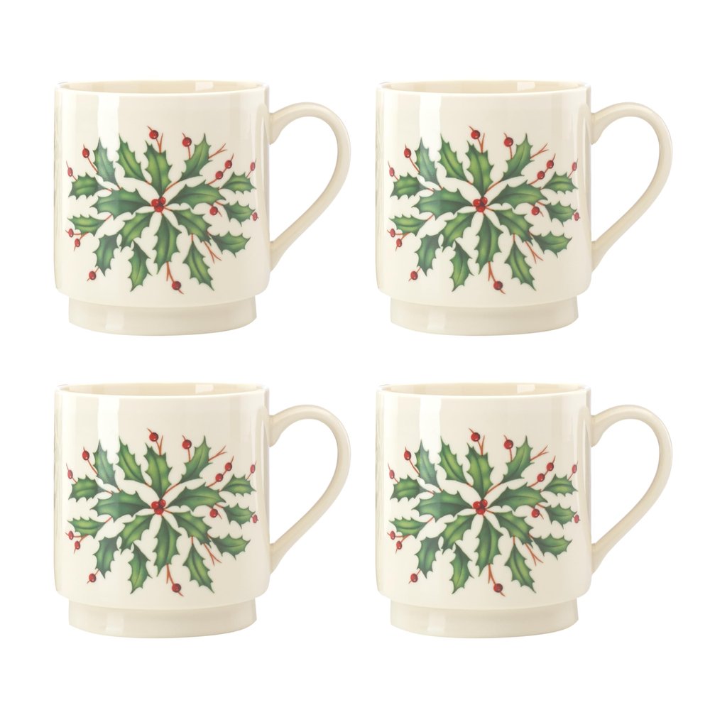 Lenox 853763 Holiday 4-Piece Stackable Mug Set, Christmas Dinnerware, Hosting