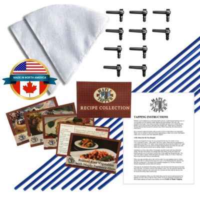 MAPLE TAPPER Maple Syrup Tree Tapping Kit (10) Spiles + (10) 3' Tubes + (2) 1- QT Maple Sap Filters BPA Free Food Grade - Full Instructions, Recipe Cards- Made in North America