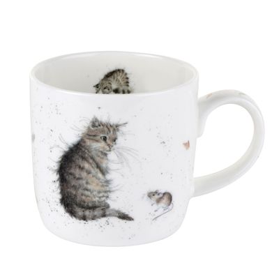 Royal Worcester Cottage Mug, Cat & Mouse Artwork by Wrendale Designs - 11oz Drinkware for Cozy Rustic Kitchens, Dishwasher & Microwave Safe Bone China Tea Cup - Country Charm & Whimsical Animal Art