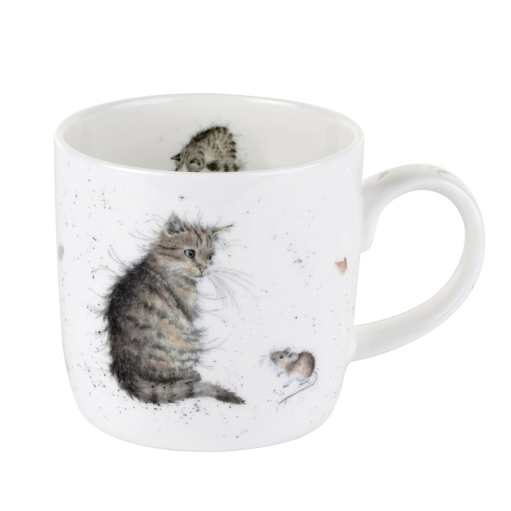 Royal Worcester Cottage Mug, Cat & Mouse Artwork by Wrendale Designs - 11oz Drinkware for Cozy Rustic Kitchens, Dishwasher & Microwave Safe Bone China Tea Cup - Country Charm & Whimsical Animal Art