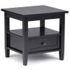 SIMPLIHOME Warm Shaker End Table - 20 inch Wide Solid Wood Side Table in Black, Transitional Accent Table for Living Room or Bedroom with Drawer, Open Shelf and Square Tapered Legs view 1