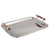 Elegance Stainless Steel Large Rectangular Tray with Wood Handles, 22 by 15.5-Inch, Silver view 1