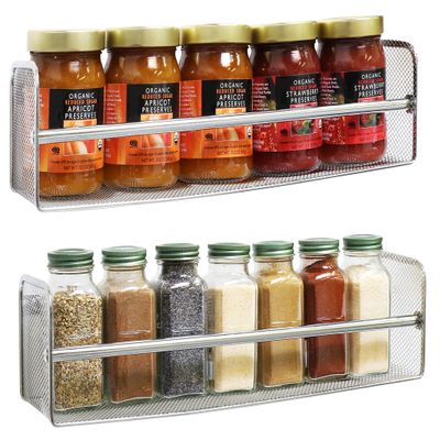Deco Brothers 2 Pack Wall Mount Single Tier Mesh Spice Rack, Chrome