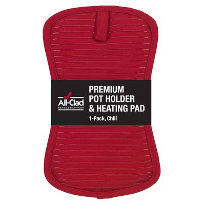 All-Clad Premium Pot Holder & Heating Pad, (1-Pack) Heat Resistant to 500 Degrees, 100% Cotton 10"x6.25" for Kitchen and Barbeque, Chili Red