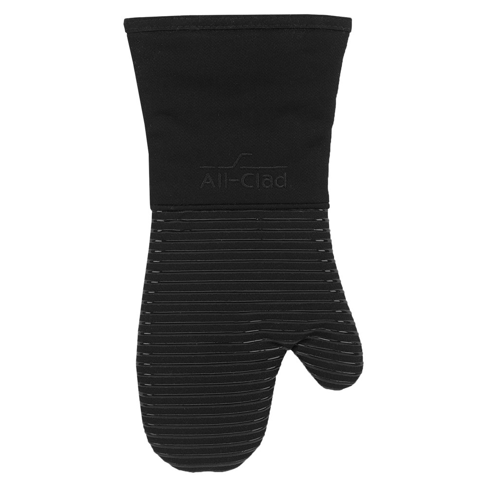 All Clad Silicone Oven Mitt: Heat Resistant up to 500 Degrees - 100% Cotton & Silicone, 14"x7" Oven Mitt for Kitchen and Barbeque, 1-Pack, Black