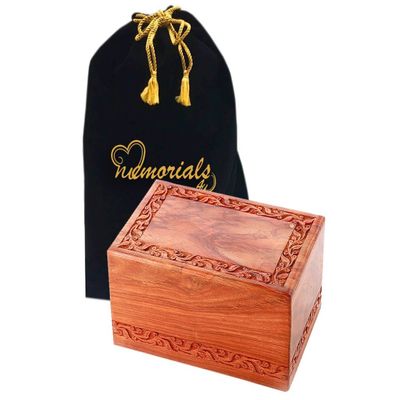 Memorials4u Solid Rosewood Cremation Urn with Hand-Carved Real Tree Design for Human Ashes - Adult Funeral Urn Handcrafted and Engraved - Affordable Urn for Ashes - Wood Urn (Border)