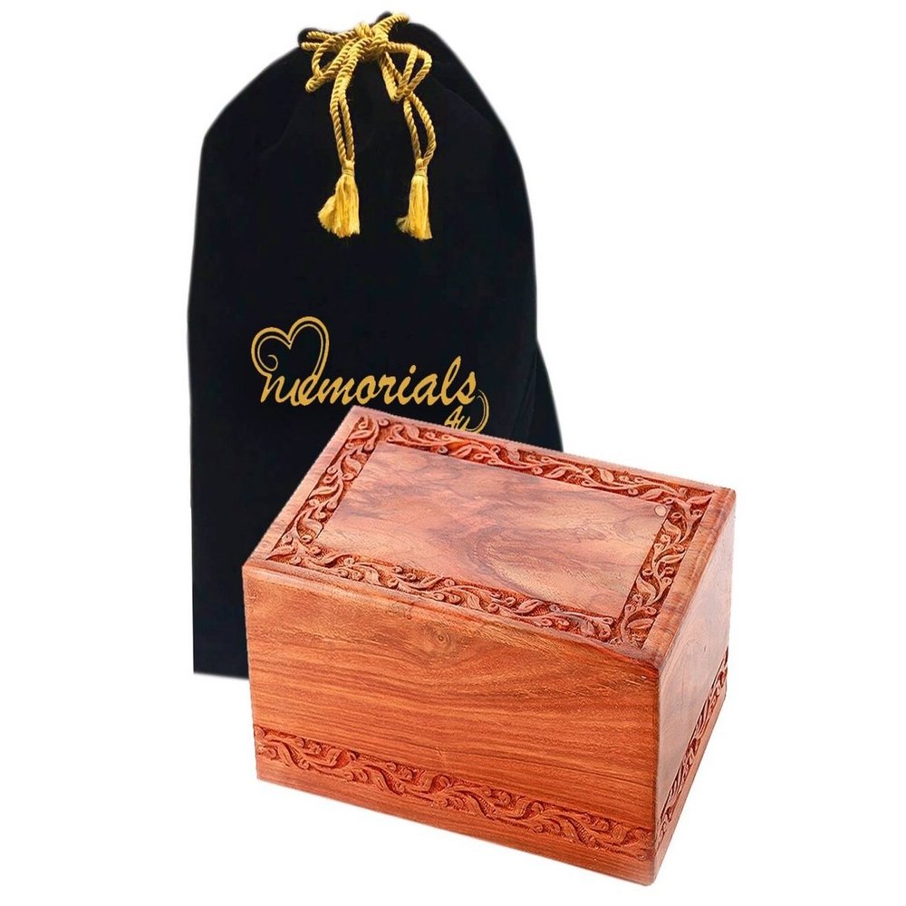 Memorials4u Solid Rosewood Cremation Urn with Hand-Carved Real Tree Design for Human Ashes - Adult Funeral Urn Handcrafted and Engraved - Affordable Urn for Ashes - Wood Urn (Border)