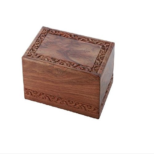 Solid Rosewood Border Engraving Handcarved Cremation Urn - Medium, Wooden Urn