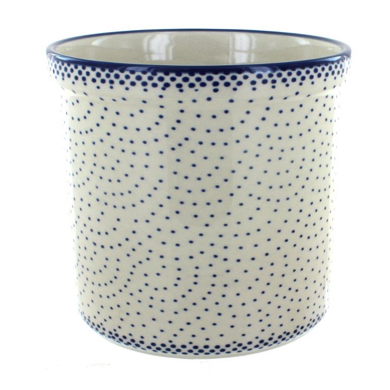 Blue Rose Polish Pottery - Blue Small Dots Utensil Jar - 6" Tall - Perfect Countertop Storage for Spoons, Spatulas & Everyday Cooking Tools