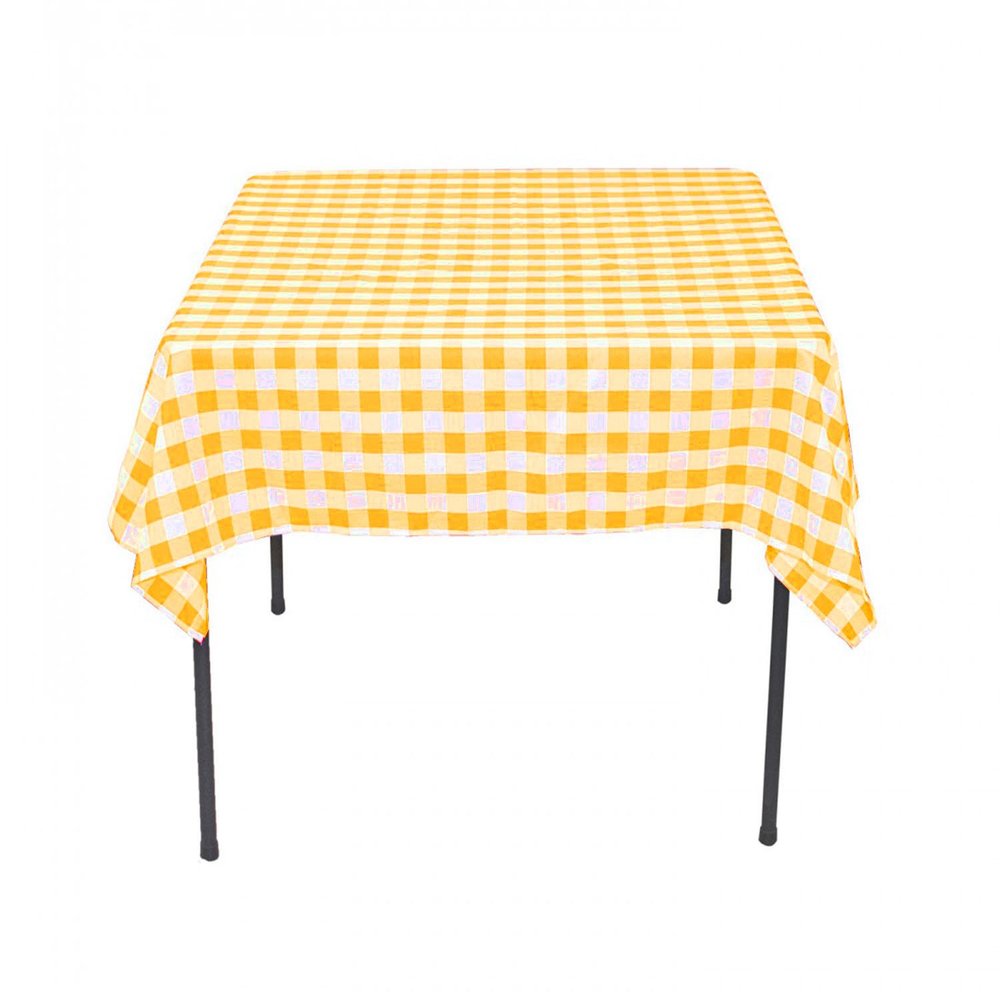BROWARD LINENS Small Tablecloth Square Checkered 36 Inch Yellow