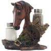 Home 'n Gifts Chestnut Resin Shaker Set with Horse Holder, 3 Pieces, 6 x 3 x 2 inches, Western Ranch Decor, Country Farm Kitchen Table Centerpiece, Gift for Farmers view 1