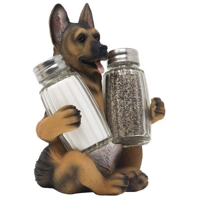 German Shepherd Police Dog Salt and Pepper Shaker Set with Decorative Display Stand Holder Canine Figurine for Kitchen Decor Table Centerpieces As K-9 Gifts for Policemen by Home-n-Gifts