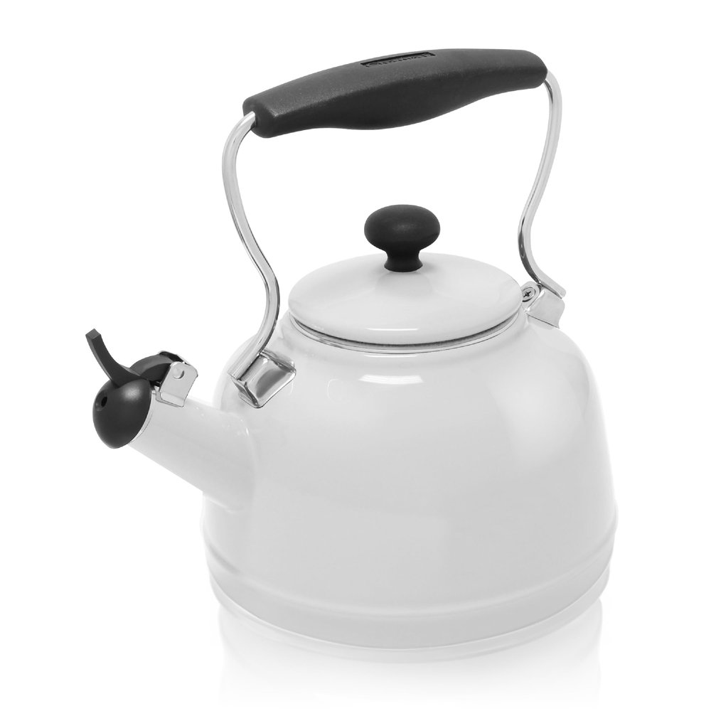 Chantal Tea Kettle, 1.7 QT, Vintage Series, Premium Enamel on Carbon Steel, Whistling, Even Heating & Quick Boil (White)